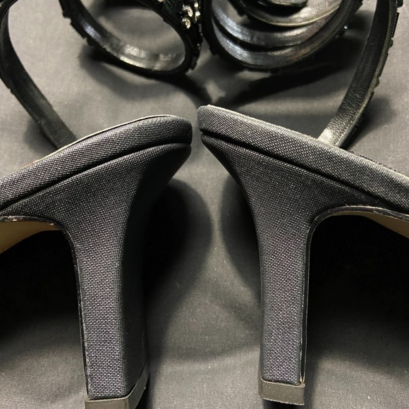 Retro Black Satin Heels with Beaded Leg Design - Picture 4 of 5